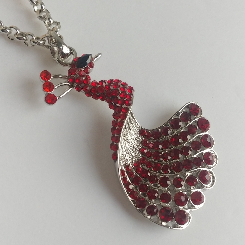 Red Crystal Peacock Pendant Necklace